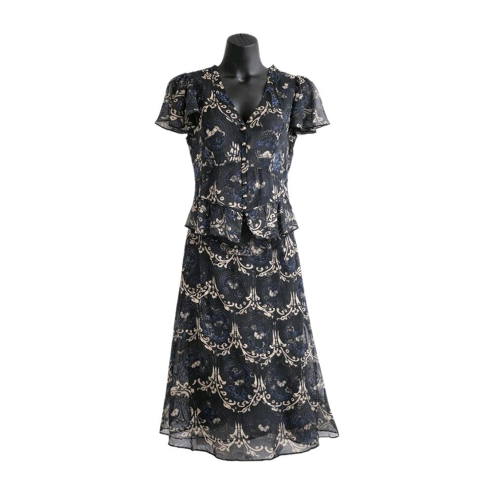 Midi Skirt Dress Set Womans 14 Blue Paisley Sheer Cottagecore Danny And Nicole